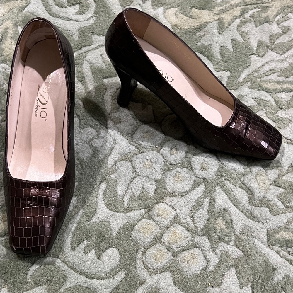 Chocolate Croc-Patterned Heels
